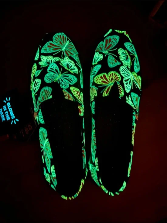 TOMS Alpargata Cupsole Glow in the Dark Black Butterfly Ortholite Flats sz 6