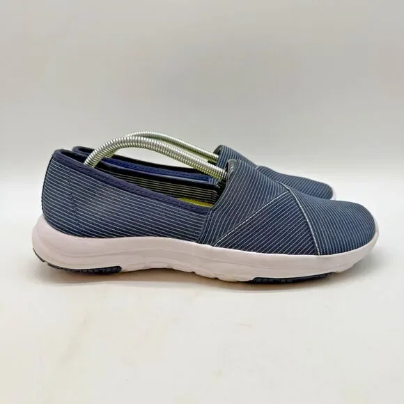 L.L. Bean Back Cove Canvas Shoes Women's 8 Blue Pin-Strip Slip On Comfort 503526
