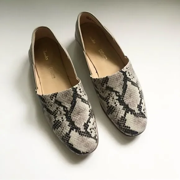 Clarks Cuchion Plus snakeskin leather slip on flats woman’s size 6.5 NWT
