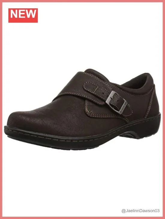 Women's Synthetic Memory Foam Loafer, Buckle Strap, Round Toe, Lightweight
