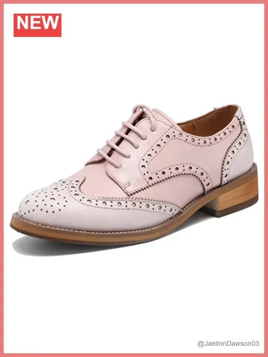 Women's Leather Oxford Shoes Lace-Up Flat Comfortable