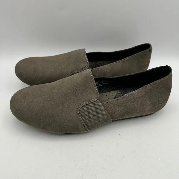 Born‎ Slip On Loafers Womens 9M Taupe Leather Fabric CQH18 F36742 Comfort Flats