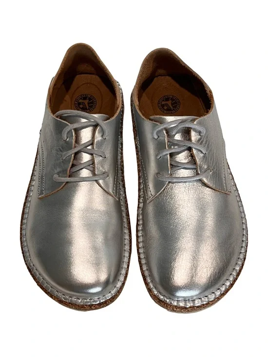 Birkenstock Gary Silver Metallic Leather Oxford NWOB 38 7.5 Regular Fit