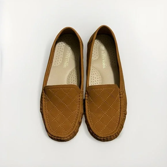 Comfort by Alexis Bendel Quilted Driving Loafers Cognac Brown Slip On Womens 10W