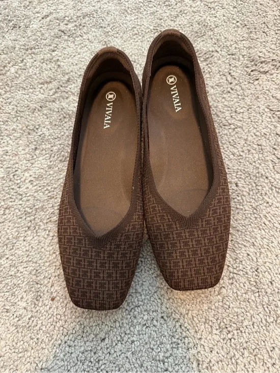 Vivaia square-toe knit flats geometric print 7.5 / 38.5