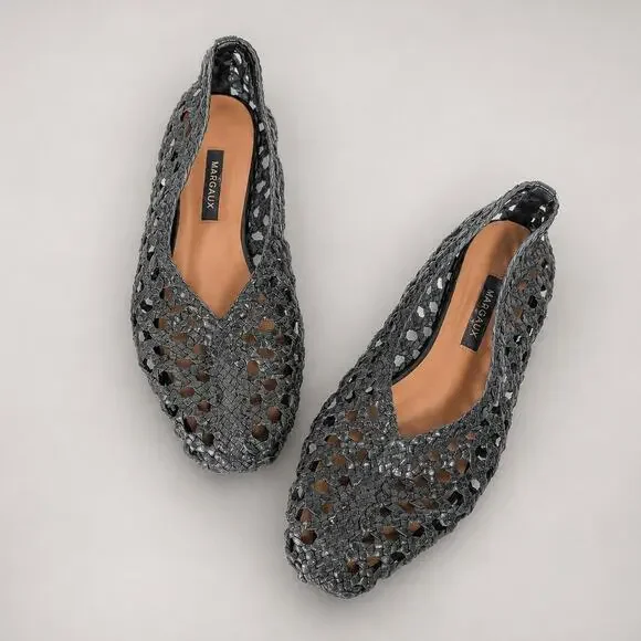 Margaux The Woven Paz Nappa Leather Flats Womens 39M/US8.5-9 Black