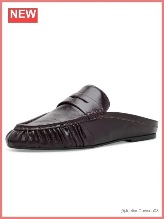 Women's Leather Slip-On Loafers Flat Pull-On Shoes