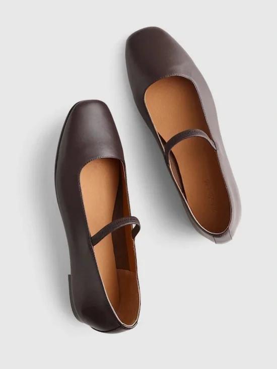Madewell Dark Brown Leather Mary Jane Flats