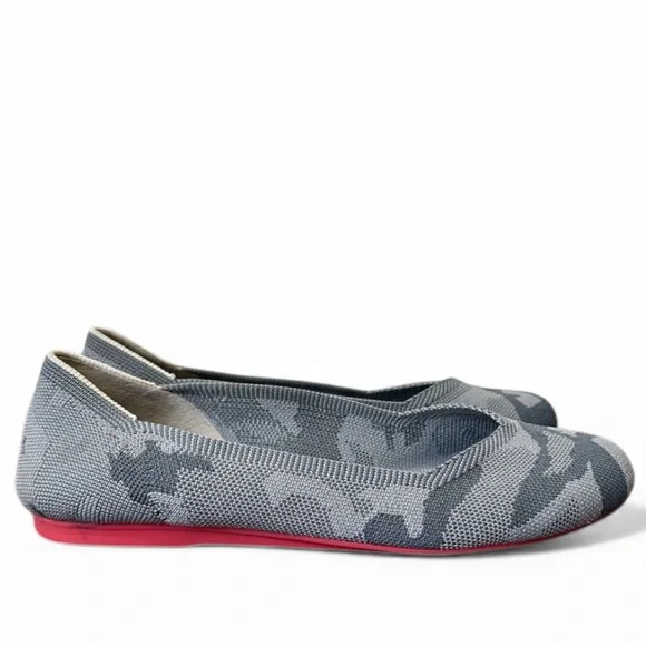 Rothy's Retired Gray Camouflage Stretch Flats‎ with Red Soles Size 7