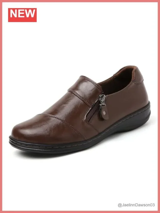 Genuine Leather Slip-On Loafers with Adjustable Strap Comfort