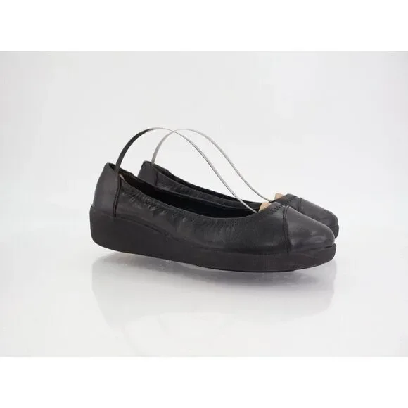 Fitflop Women F-Pop Ballet Flat Size 5 Slip On Toning Ballet Shoe Black Leather