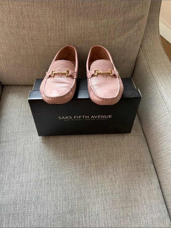 Saks Fifth Avenue Pink Pebbled Leather Bit Loafers