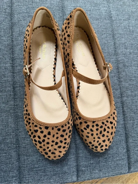 Isaac Mizrahi Leopard Print Mary Jane Flats in Tan and Black