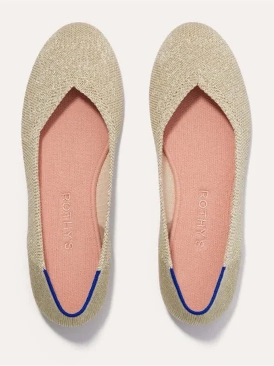 Rothy’s The Flats Round Toe Gold Metallic With Pink Insoles Womens Size 11.5
