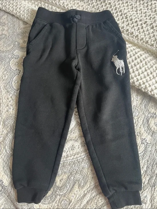 Ralph Lauren Black Jogger Sweatpants with White Polo Logo