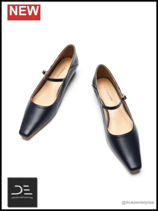 Lambskin Leather Mary Jane Flats, Low Block Heel, Convertible Heel Dress Shoes,