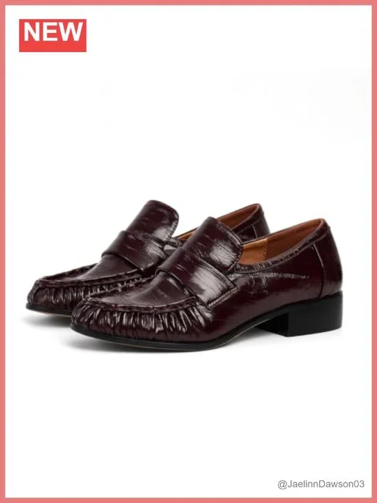 Chunky Heel Penny Loafers Faux Leather Slip On Women