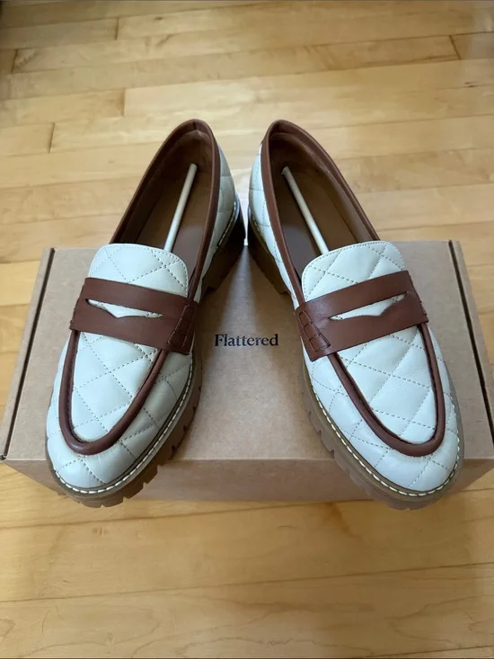 NEW Flattered Two-Tone Quilted Chunky Penny Loafers — Women’s Size 7