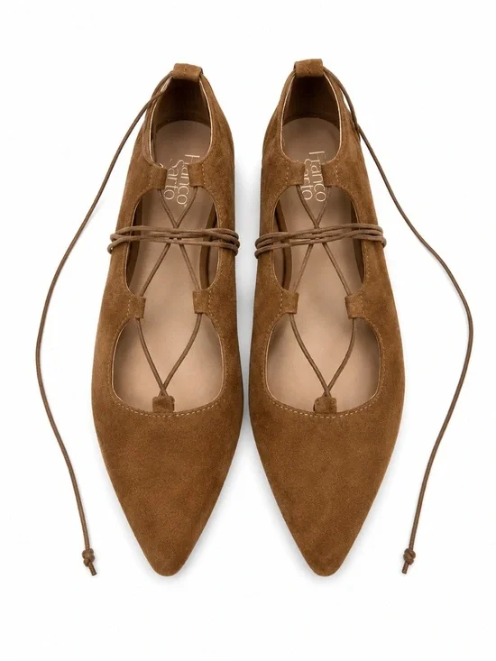 Mossimo Supply Co. Brown Suede Lace-Up Ballet Flats - Pointed Toe Shoes. Size: 6