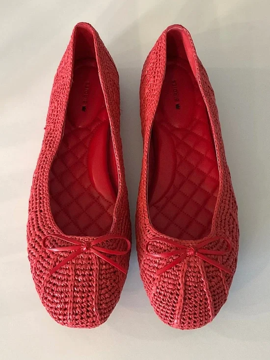 BIRDIES Raffia Ballet Bow Flats in Red Size 10 LIKE NEW
