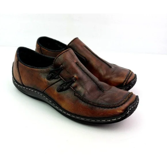 Rieker Celia Antistress Womens Size EU 39 US 8 Brown Leather Slip On Loafer Shoe