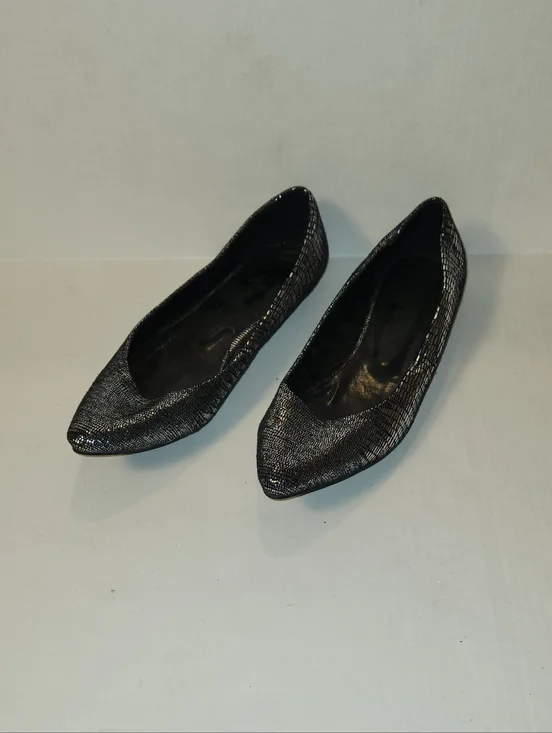 Deadstock Y2k Forever 21 Pointed Toe Black Metallic Silver Ballet Flats 9 NWOT