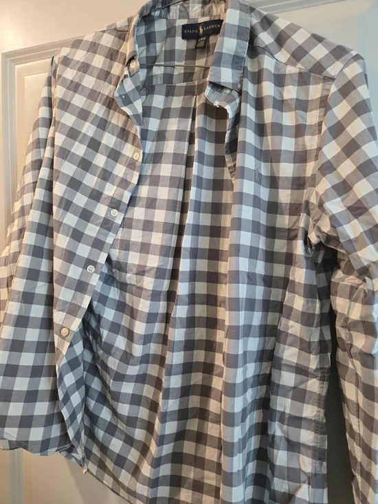 Ralph Lauren Men's Grey and White Check Button-Down Shirt