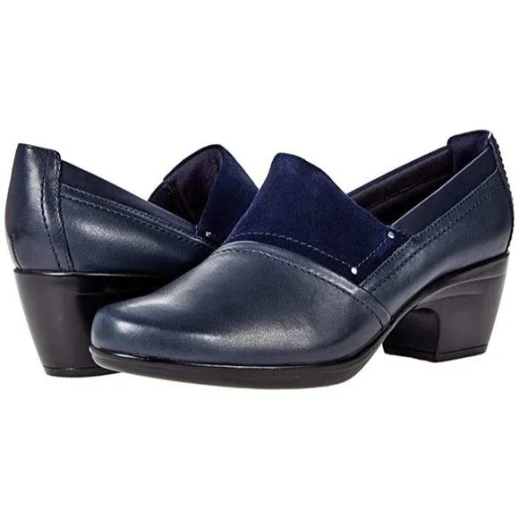 Clarks Navy Blue Leather & Suede Low Heel Loafers