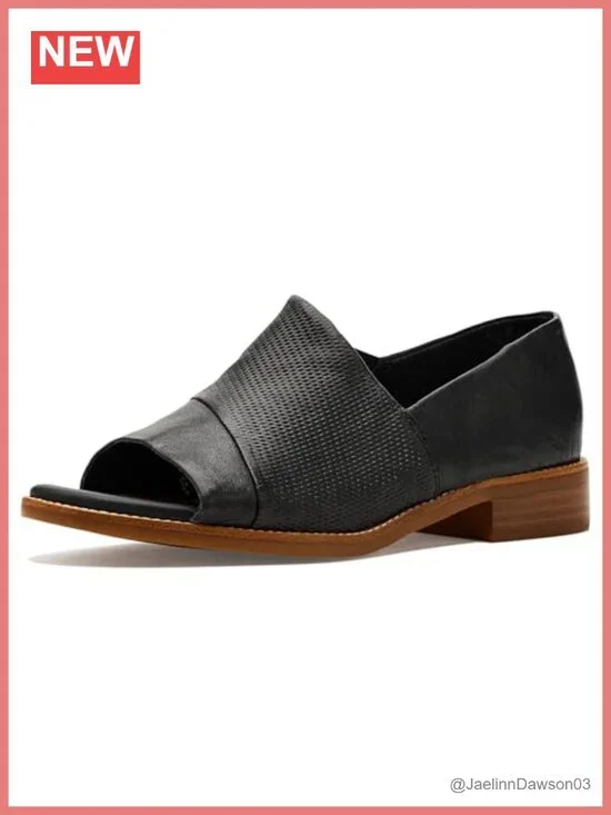Sofft Naydeen Leather Slip-On Loafer Block Heel Peep Toe Cushioned