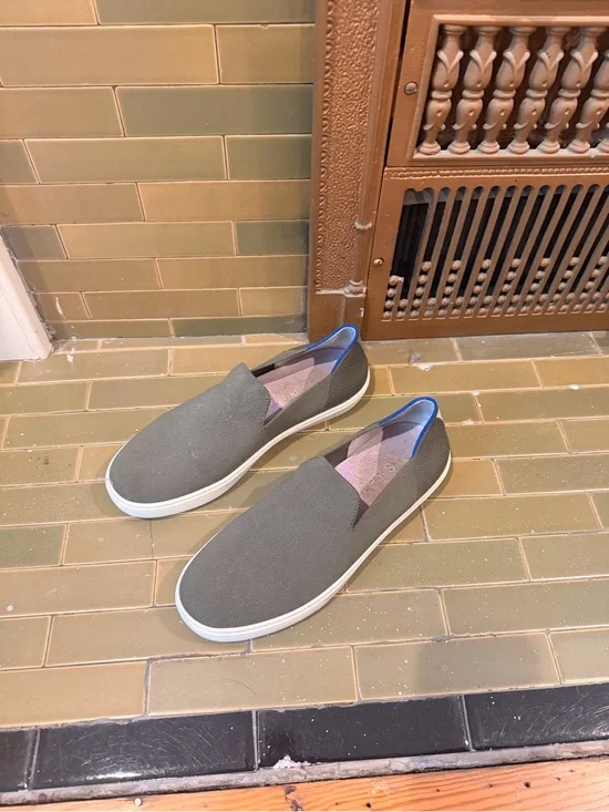 Rothy's Olive Green Slip-On Flats with White Sole