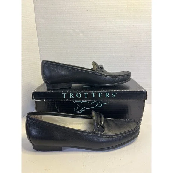 Vintage Trotters Cindy Black Leather Flats Classic Loafers Shoes Women’s 9 Box