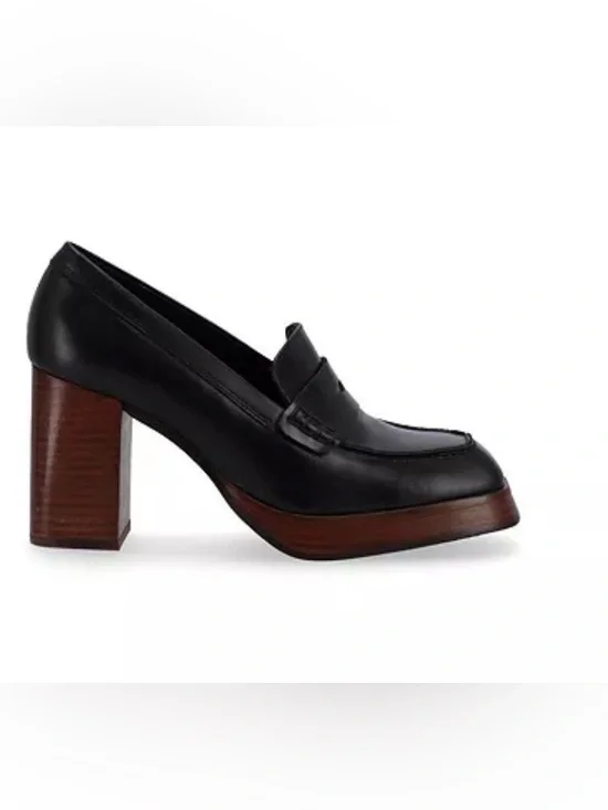 ALOHAS Busy Leather High Block Heel Penny Loafer Black 9