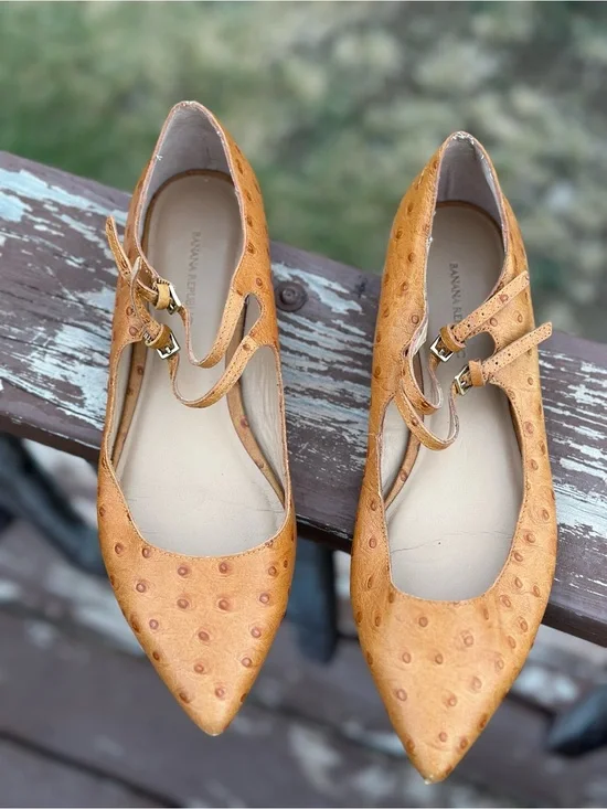 Banana Republic Ostrich-Embossed Pointed Mary Janes in Tan