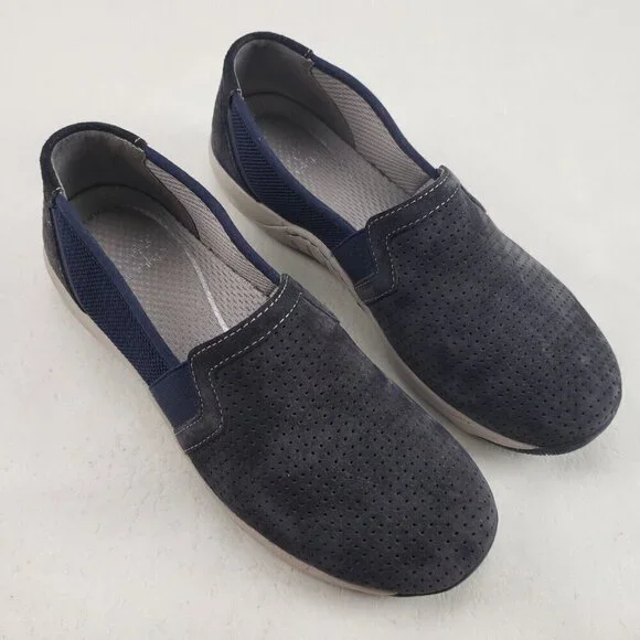 Dansko Halle Suede Slip On Shoe Womens 6.5 7 37 Blue Perforated Comfort Flat