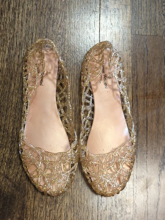 Vivienne Westwood Anglomania Y2K Vibes Melissa Gold Glitter Jelly Flats Size 40