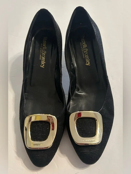 Russell Bromley Women Black Slip On heels gold buckle  EU 40 US 9