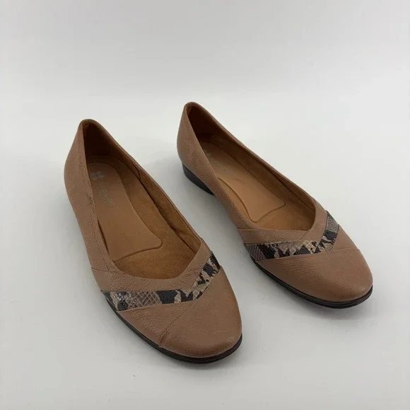 Naturalizer Jaye Tan Leather Snake Print Accent Ballet Flats Women's Size 11M‎