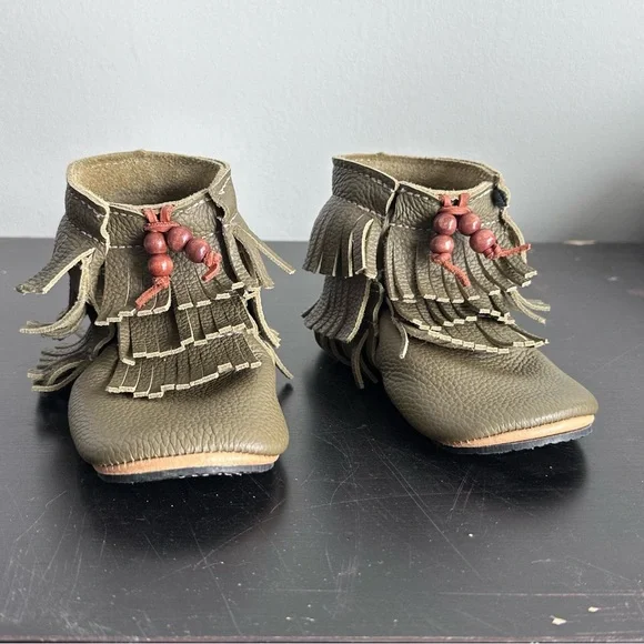 Duchess &‎ Fox Leather Fringe Boots Toddler 9 Olive Handmade Boho