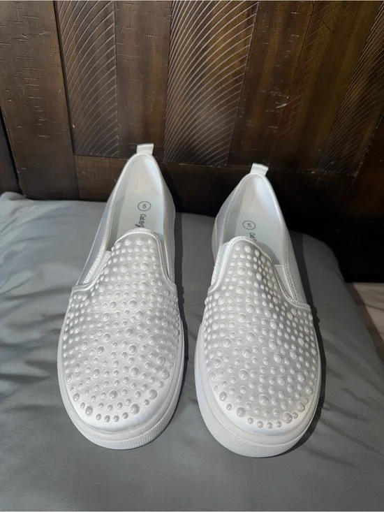 Cat & Jack White Slip-On Moccasins with Pearl-Like Studs