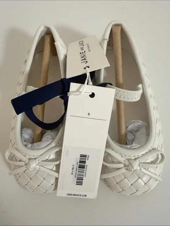 Janie and Jack White Woven Leather Kids Moccasins with Bow