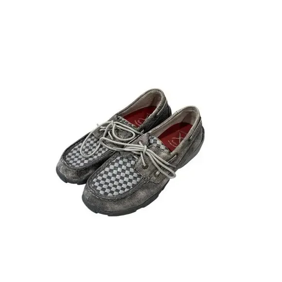 Twisted X Kid's Grey‎ Weave Moc Leather Slip On Flats Youth Size 4.5 M