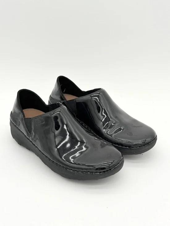 FitFlop Superloafer Black Patent Leather Comfort Clogs Shoes Loafers Womens 5
