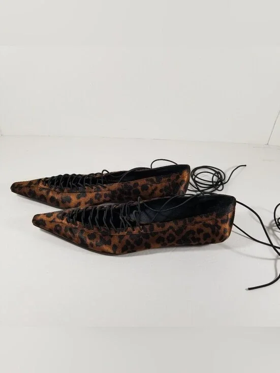 Free People x Jeffrey Campbell Alston Lace-Up Flats Women's Sz 7 Leopard Print