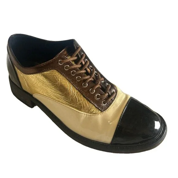 Womens Derby Brogue Oxford Patent Leather Tri Color Cap Toe Lace Up Size 39C Y2K