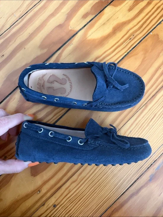 Handmaid, custom Italian Navy Suede Moccasin Loafers - Casual Slip-On