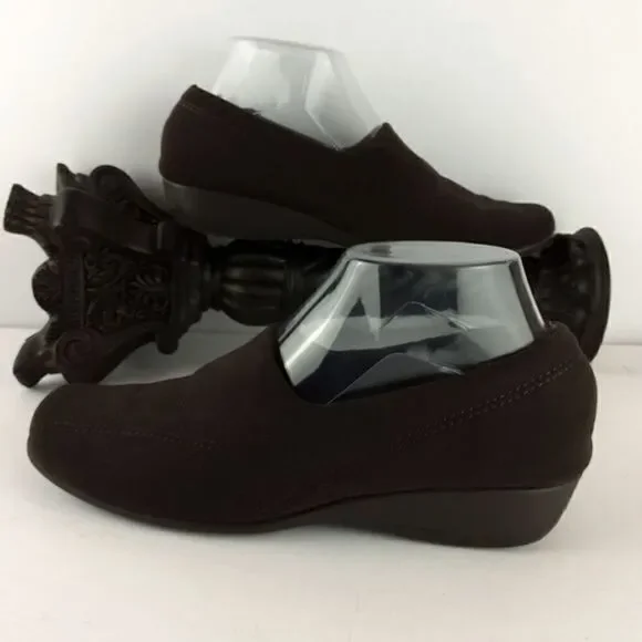 S.R.O. Brown fabric wedge heel loafers