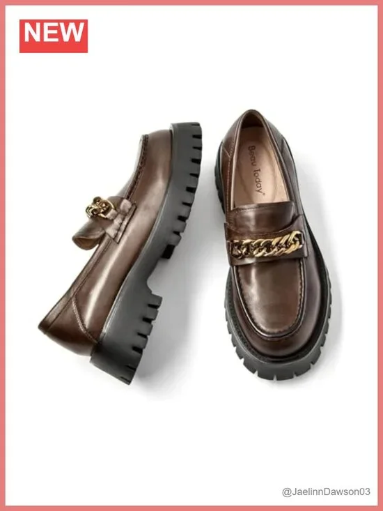 Chunky Loafers for Women Platform Lug Sole Slip-on Leather Shoes