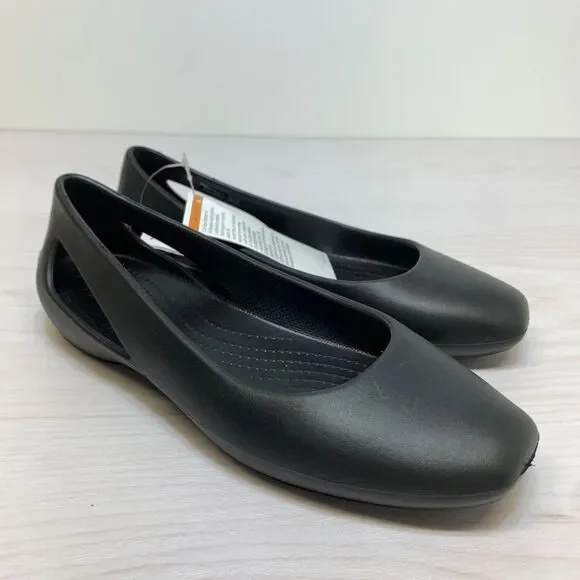 Crocs Sloane Black Ballet Flat Slip On Shoes Womens Size 5 Square‎ Toe