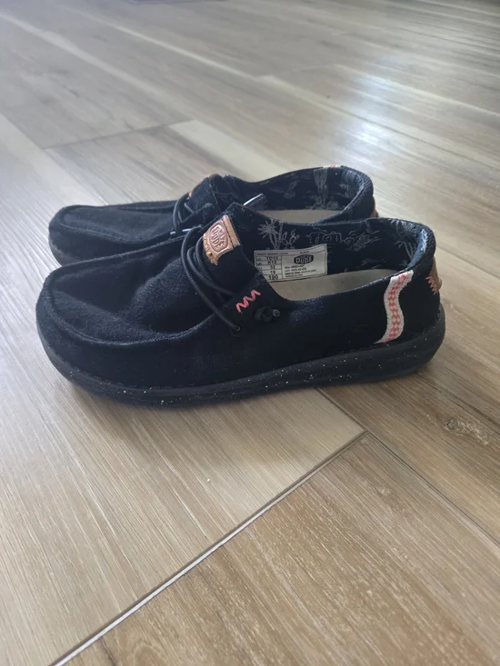 Hey Dude Kids Black Slip-On Shoes with Pink Trim