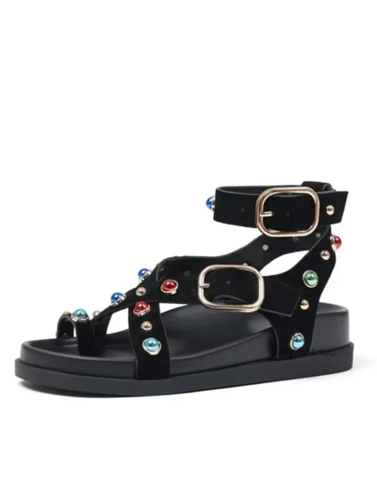 Suede Platform Sandals Boho Ankle Strap Flat Open Toe